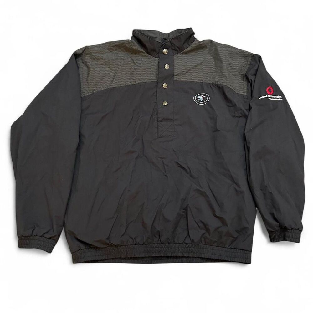 Vintage Sunice Pullover Jacket Mens L Black Grey Snap Anorak Windbreaker Golf